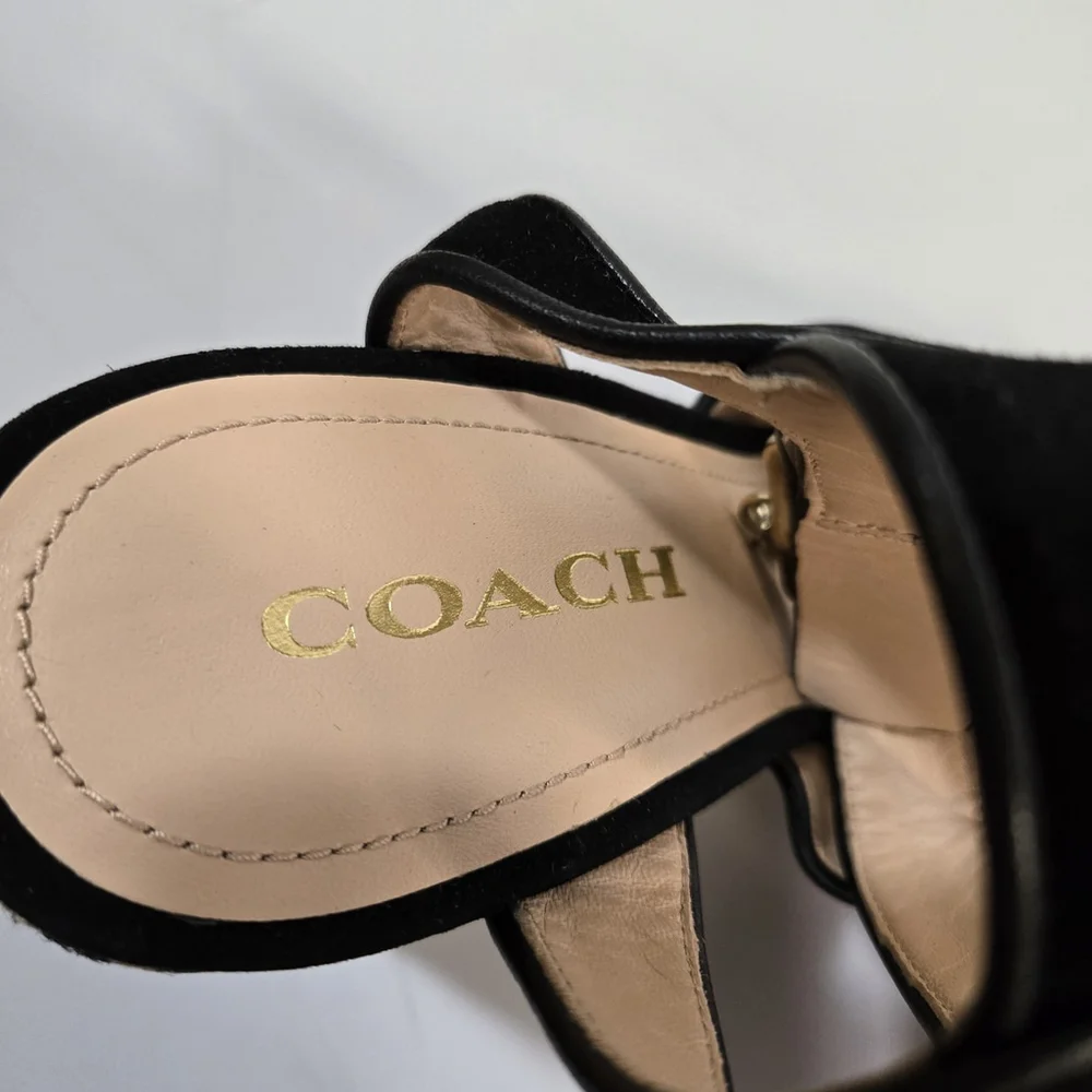 Coach Nelly Raffia Platform Chunky Heel Sandals Black Size 10 NIB Party Designer